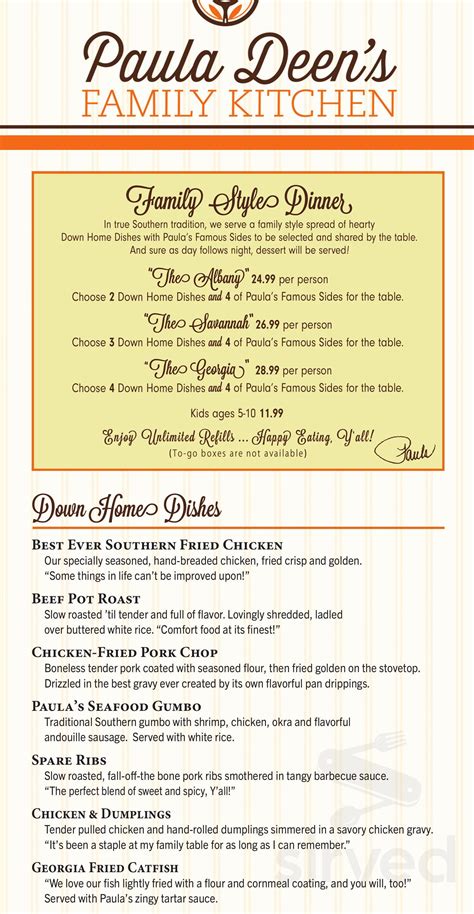 Paula Deen's Family Kitchen menu in Branson, Missouri, USA