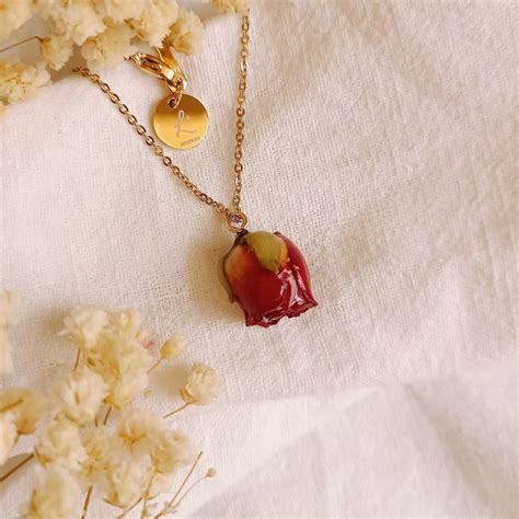 Real Rose Bud Necklace Resin Dried Flower Rose Necklace Rose Flower Necklace Real Rose