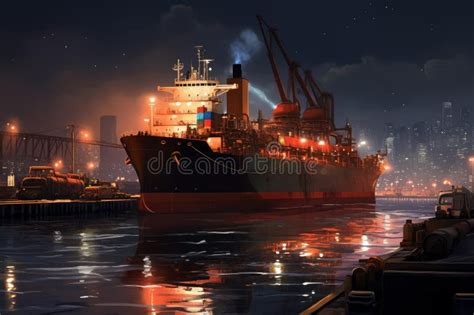 Tanker Night Lights Port Generate Ai Stock Photo Image Of Freight