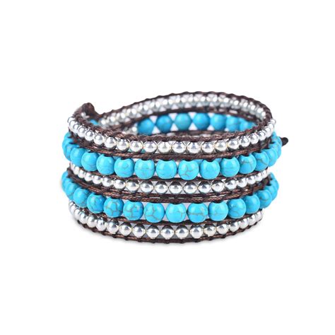 Turquoise Silver Zinc Wrap Bracelet Boho Bracelet Femme Etsy