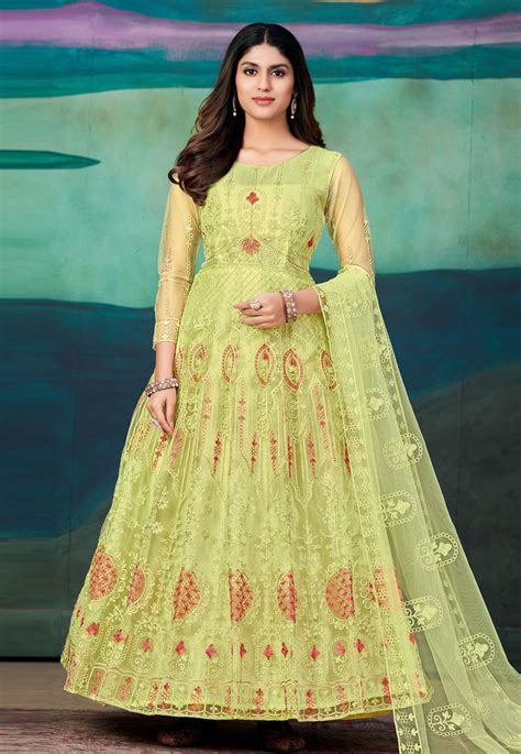 Light Green Net Long Anarkali Suit 259804