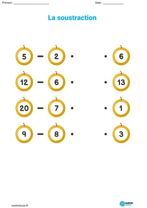 Fiches Exercices Soustractions Exercices Pour Cp Ce Ma Tre Lucas