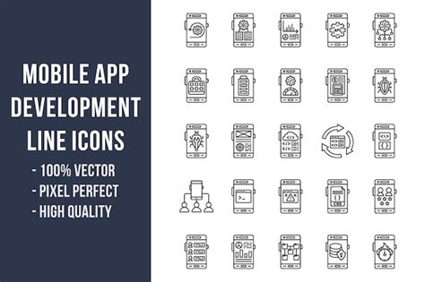 Premium Vector Mobile App Development Line Icons