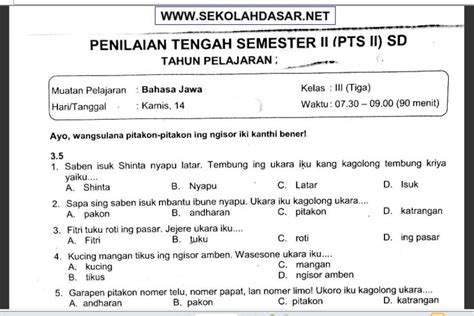 Soal Uts Penilaian Tengah Semester Bahasa Jawa Kelas Sekolahdasar Net