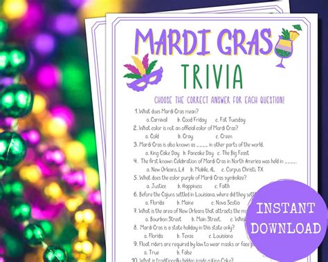 Mardi Gras Trivia Printable Mom Wife Busy Life