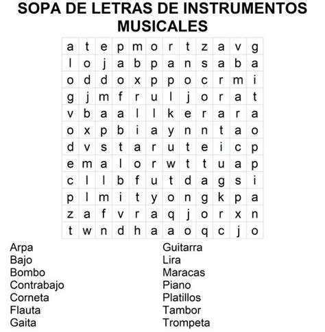 Sopa De Letras De Instrumentos Musicales Para Imprimir Pasatiempos