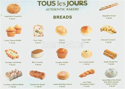 Tous les Jours Menu, Menu for Tous les Jours, Libis, Quezon City ...