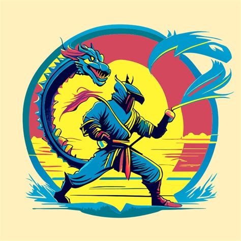 Ilustração em vetor ninja dragão combate mortal plana Vetor Premium