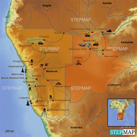 StepMap Namibia Botswana Landkarte für Afrika