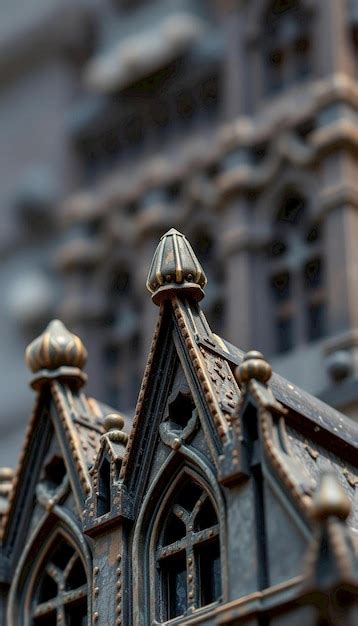 Ornate Brown And Red Gothic Architecture With Arched Windows Premium