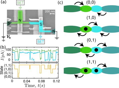 Experimental setup. (a) Scanning electron micrograph of the double dot ...