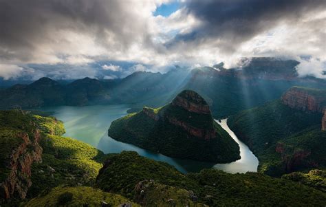 Clouds Nature Sun Rays Canyon River Mountains Shrubs South