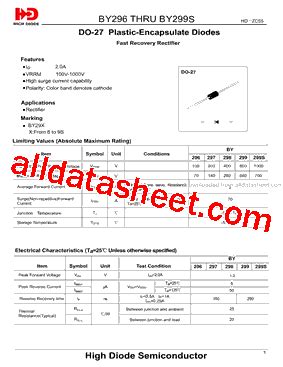 BY296 Datasheet PDF Jiangsu High Diode Semiconductor Co Ltd