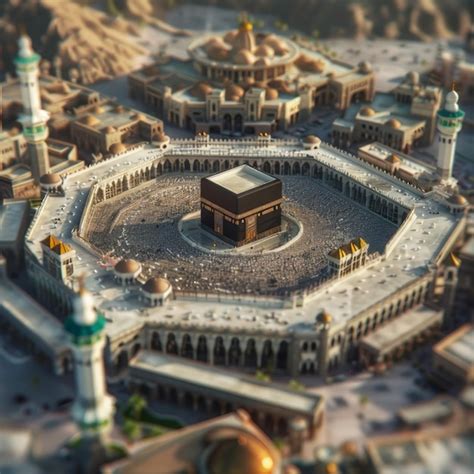 D Aerial View Of The Kaaba Surrounded By Pilgrims In Mecca Saudi