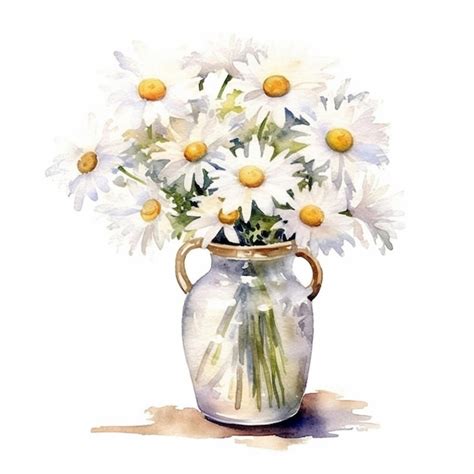 Premium Photo A Watercolor Painting Of A Vase Of Daisies