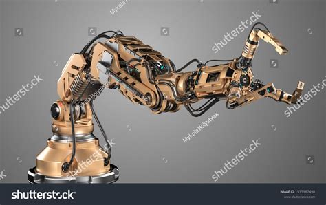 Very Detailed Robotic Arm Yellow Mechanical Hand Industrial Robot