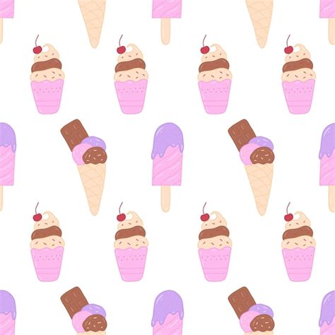 Premium Vector Doodle Hand Drawn Ice Cream Vector Seamless Pattern