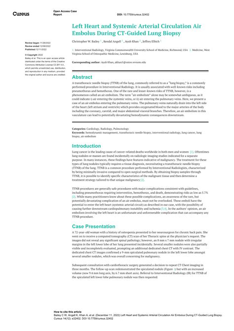 Pdf Left Heart And Systemic Arterial Circulation Air Embolus During