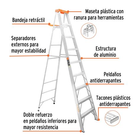 Escalera de tijera tipo ll 8 peldaños y bandeja Truper