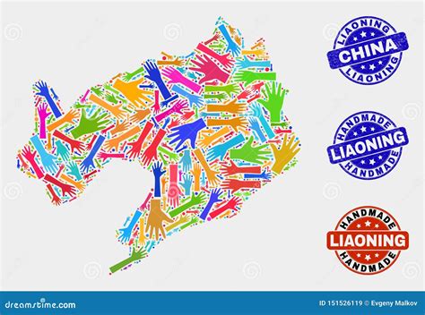 Hand Composition of Liaoning Province Map and Distress Handmade Seals ...