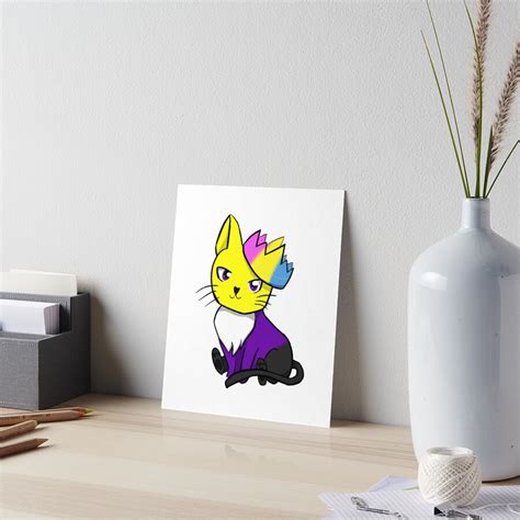 Non Binary Pansexual Pride Cat Art Board Print By Lunardoodles