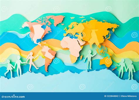 Colorful World Map In Paper Cut Style With People Stock Photo Image