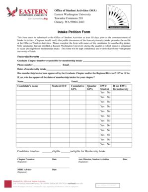 Fillable Online Ewu Intake Petition Form Eastern Washington