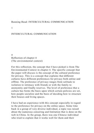 Running Head INTERCULTURAL COMMUNICATION1INTERCULTURAL Docx