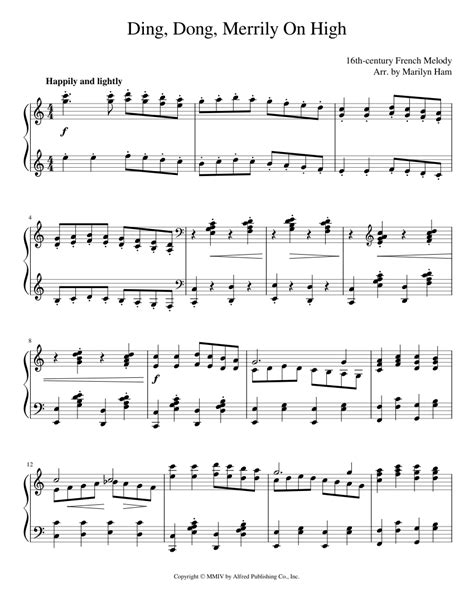 Ding Dong Merrily On High Piano Solo Sheet Music For Piano Solo