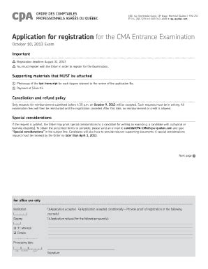 Fillable Online Cpaquebec Application For Registration For The Cma