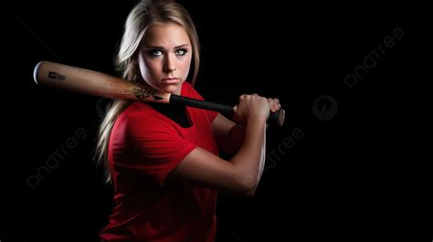 Fundo Menina De Vermelho Um Taco De Beisebol Posou Para Uma Foto