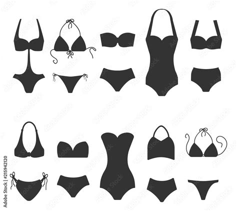 Set Of Women Swimsuit Icons Isolated On White Background Bikini