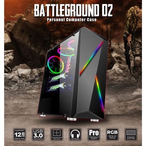 Jual PC GAMING CASE ATX MATX Tempered Glass Black Simbadda Battleground