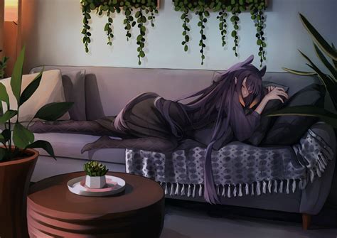 Photo Wallpaper Ninomae Inanis Hololive Sleeping Couch Black Dress