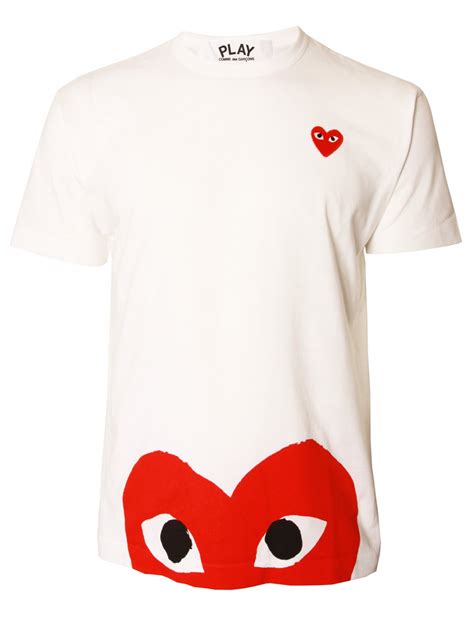 Comme Des Gar Ons Play Mens Red Heart Hem T Shirt White In Red For Men