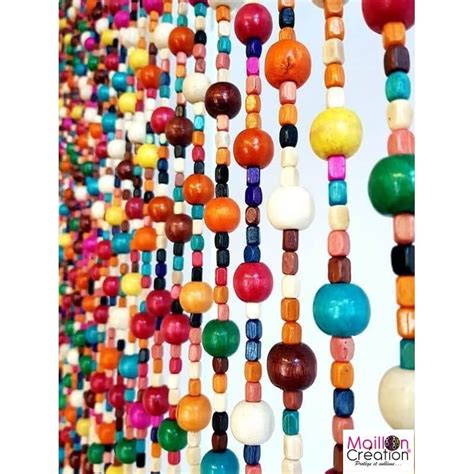 Rideau En Perle Bois Multicolore Boho Chic Maillon Cr Ation