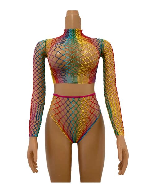 Hot Sale Sexy Lingerie Set Rainbow Underwear Hollow Out 2 Piece Erotic Lingerie Sexy Bodysuit