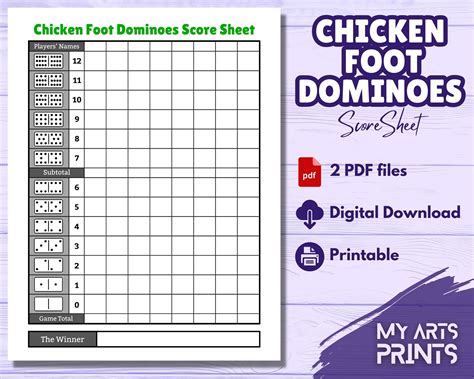 Chicken Foot Dominoes Score Sheet Printable Mexican Train Etsy