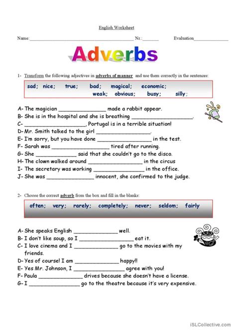 Adverbs Worksheet