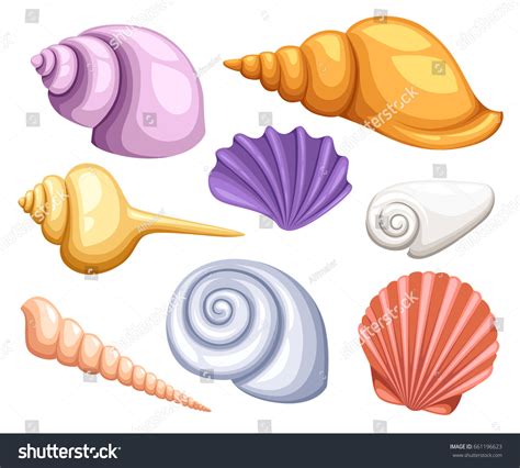 Colorful Tropical Shells Underwater Icon Set Stock Illustration 661196623