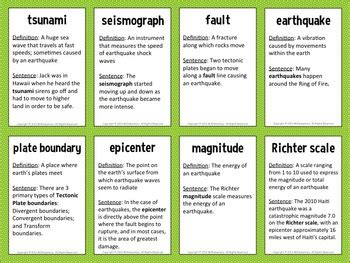 Earthquake Vocabulary Trading Cards By Mr Elementary Tpt