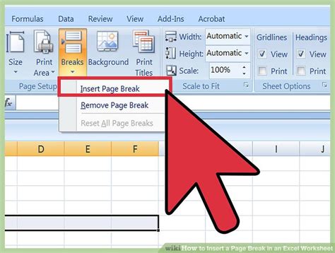 How To Insert A Page Break In An Excel Worksheet Steps