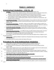 Exam 2 Lecutre 4 Docx 1 Exam 2 Lecture 4 Endotracheal Intubation