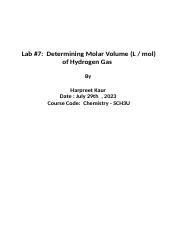 Lab Experiment Determining Molar Volume Of Hydrogen Gas Course Hero