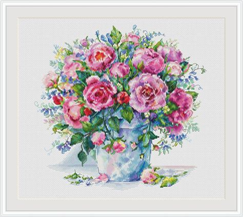 Bouquet Of Roses Cross Stitch Chart Rose Cross Stitch Pattern Cross