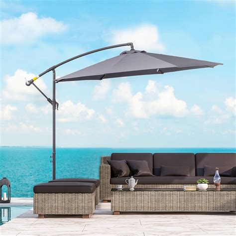 Outsunny 10ft Garden Parasol Sun Shade Patio Banana Hanging Rattan Set