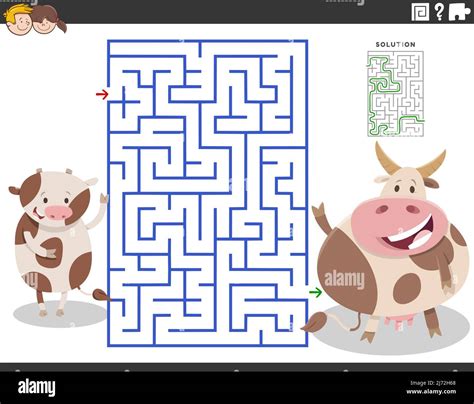 Cartoon Illustration Of Educational Maze Puzzle Game For Children With