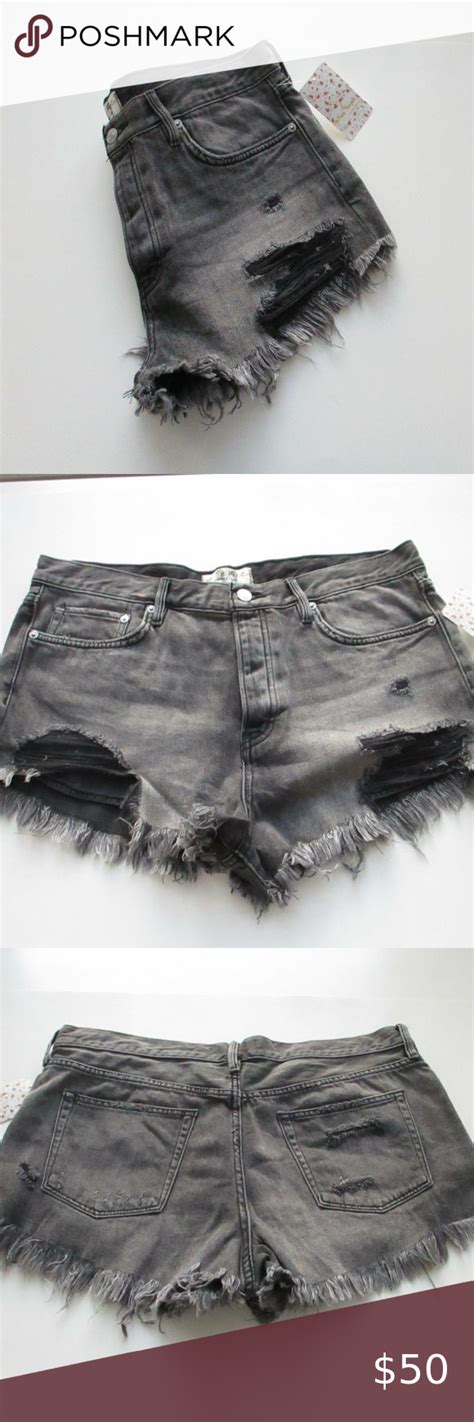 Free People Loving Good Vibrations Fray Hem Shorts Denim And Lace