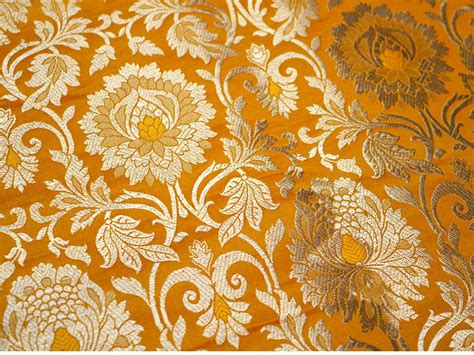 Indian Yellow Gold Banarasi Brocade Banaras Blended Silk For Etsy