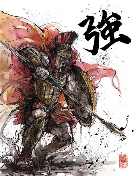 Spartan With Calligraphy Strength By Mycks Japanese Calligraphy